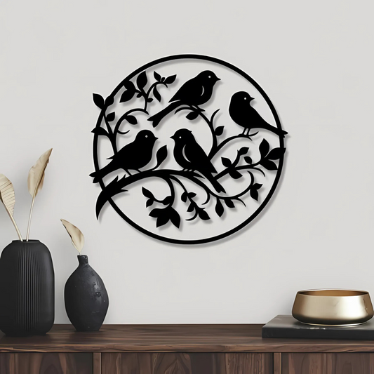 Birds On Branch Circle Round Wall Sign, Wooden Birds Wall Art, Birds Wall Decor