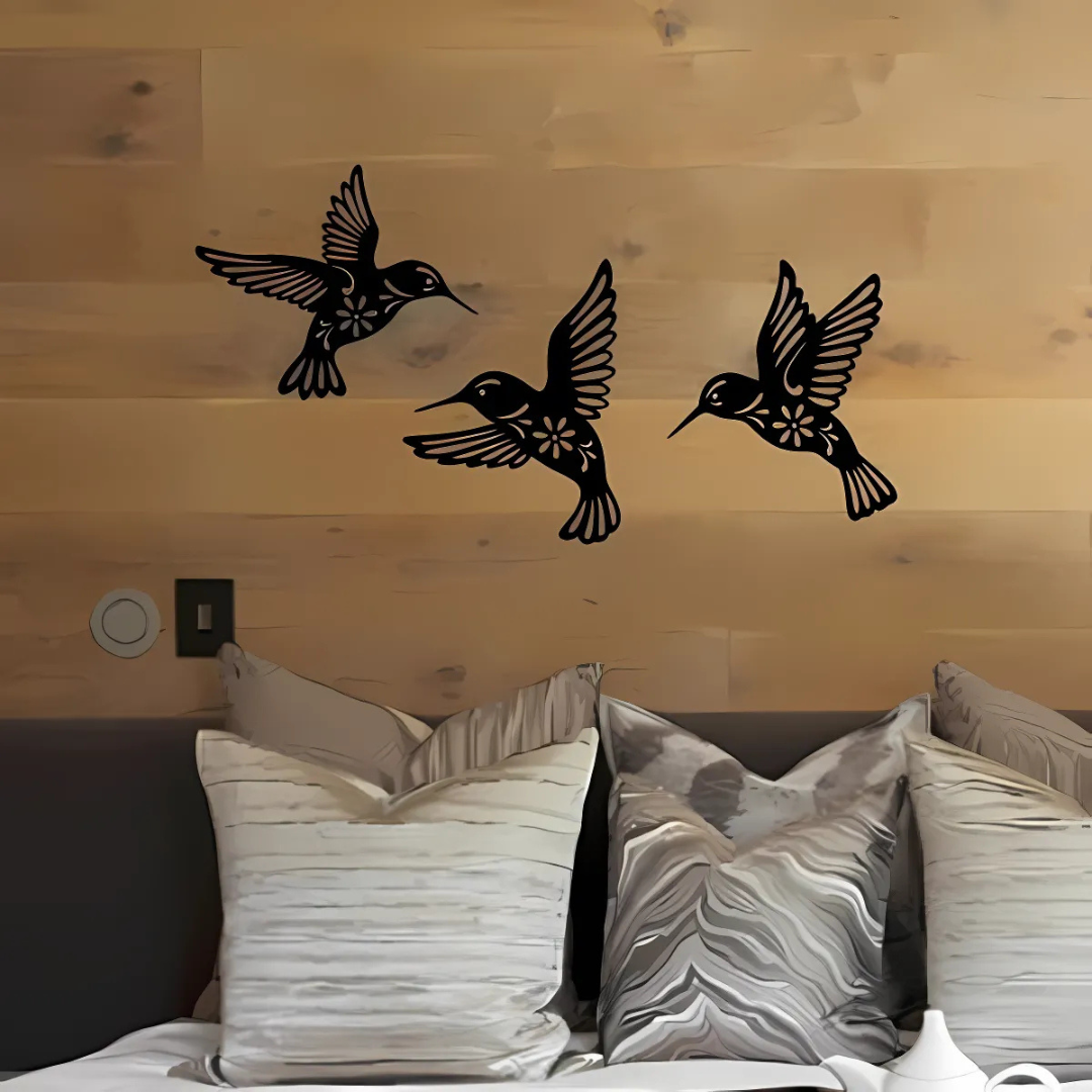 Wall Art Humming Birds 6pcs Wooden Wall Decor