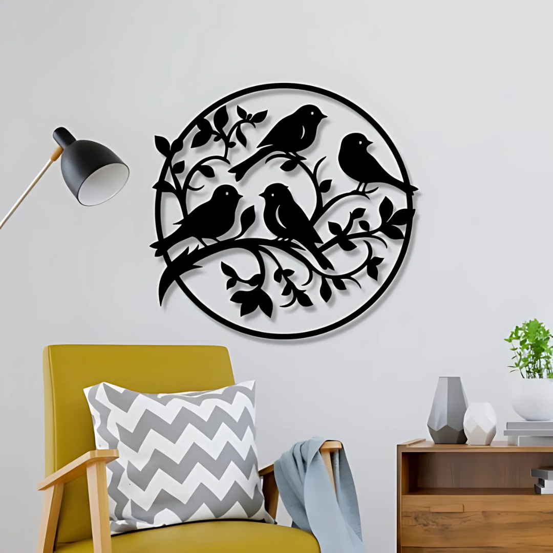 Birds On Branch Circle Round Wall Sign, Wooden Birds Wall Art, Birds Wall Decor