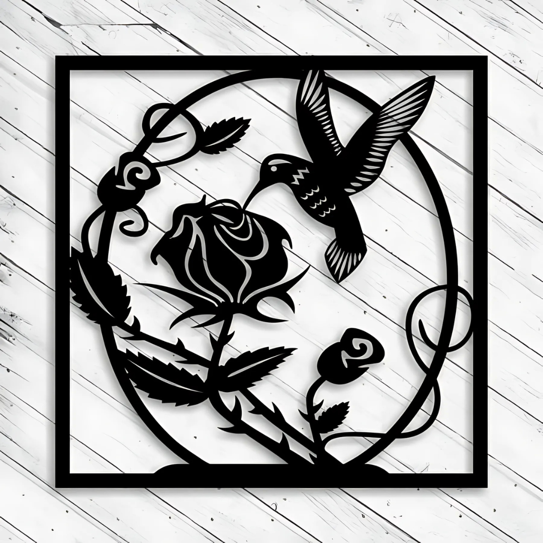 Home Decore Rose And Bird Wooden Wall Art Decor