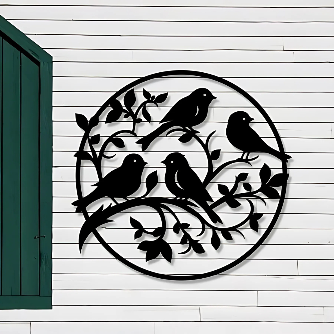 Birds On Branch Circle Round Wall Sign, Wooden Birds Wall Art, Birds Wall Decor