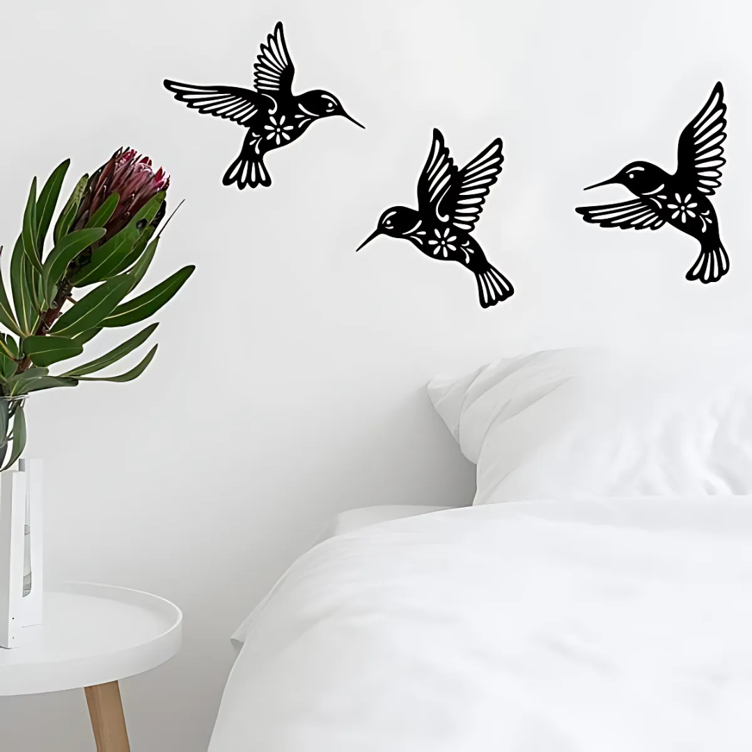 Wall Art Humming Birds 6pcs Wooden Wall Decor