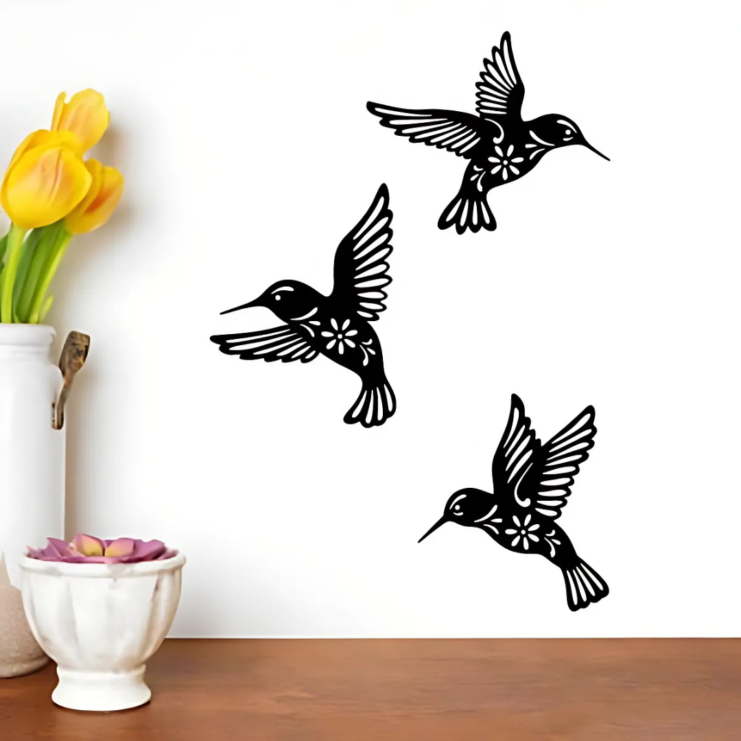 Wall Art Humming Birds 6pcs Wooden Wall Decor